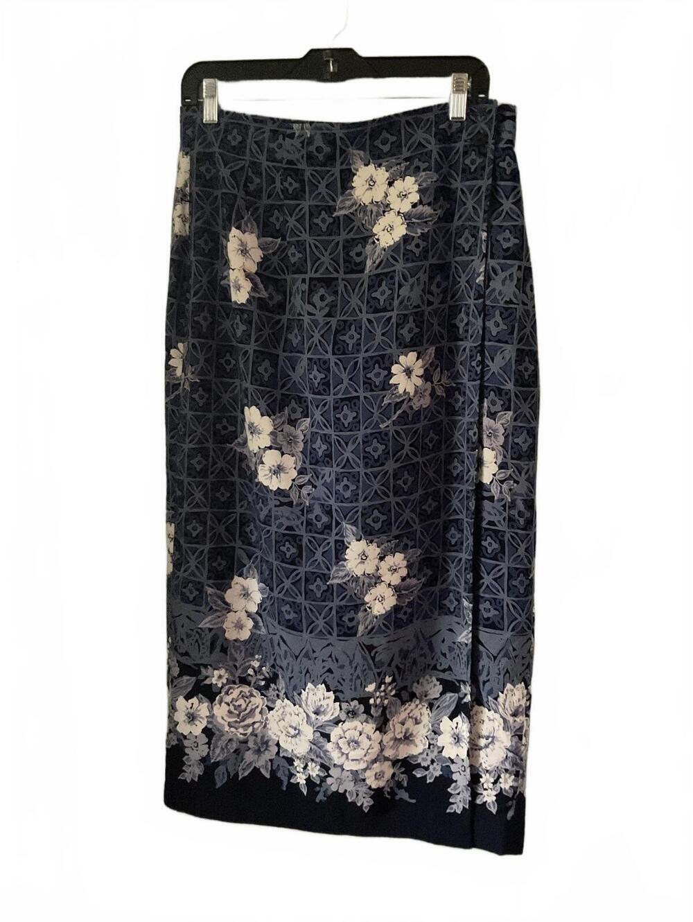 Vintage Erika Blue Floral Midi  Wrap Skirt with Floral Print   SIze 12